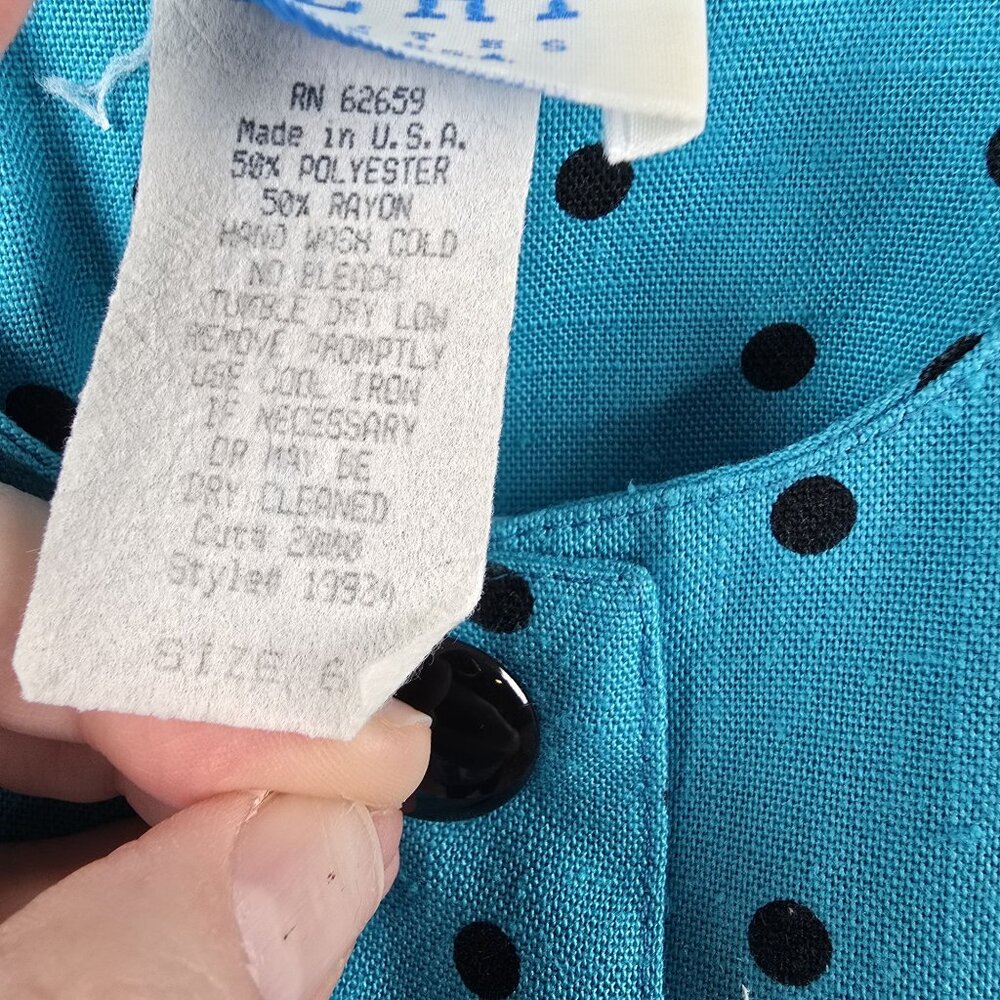 Peri Petites Button-Front Polkadot Dress Blue/Black Size 6 Polyester/Rayon - Picture 3 of 5